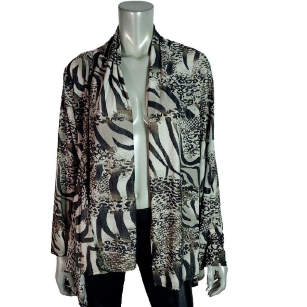 Isabella Rodriguez Top Plus Size 1X Open Front Animal‎ Print Shimmer Stretch